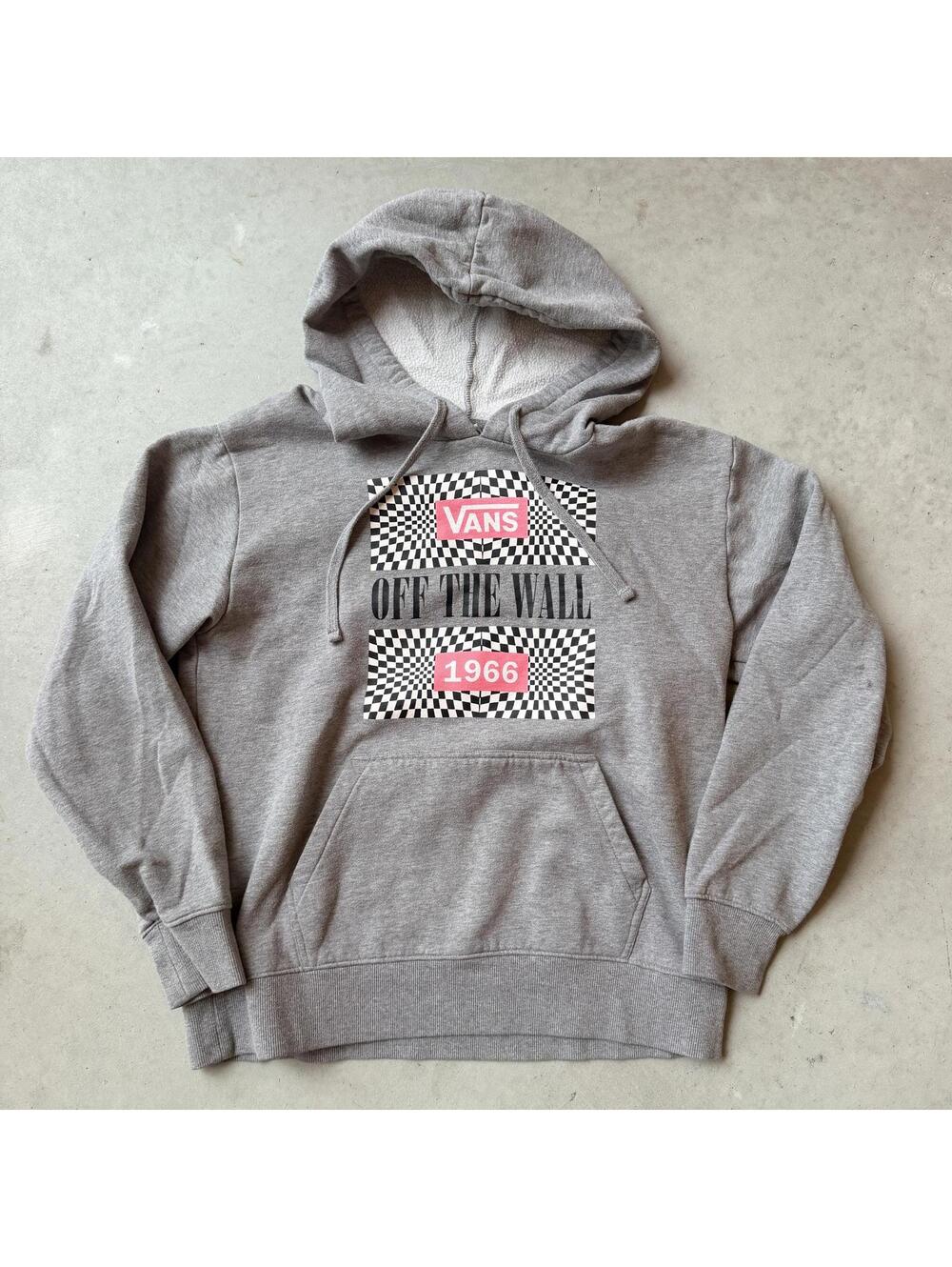 Vans Grey Hoodie with Checkered 'Off The Wall' Print